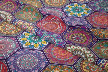 Altıgen Renkli Geometrik Dijital Baskılı Kumaş