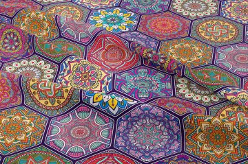 Altıgen Renkli Geometrik Dijital Baskılı Kumaş