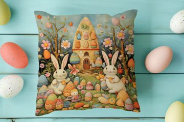 Happy Easter / Paskalya Koleksiyonu - Vintage Sevgili Paskalya Tavşanları 2'li Kırlent Paneli Dikilmemiş Kumaş