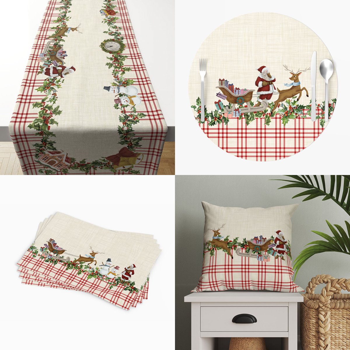 Yılbaşı Koleksiyonu- Ekoseli Çam Ağaçlı Tomurcuk Çiçekli