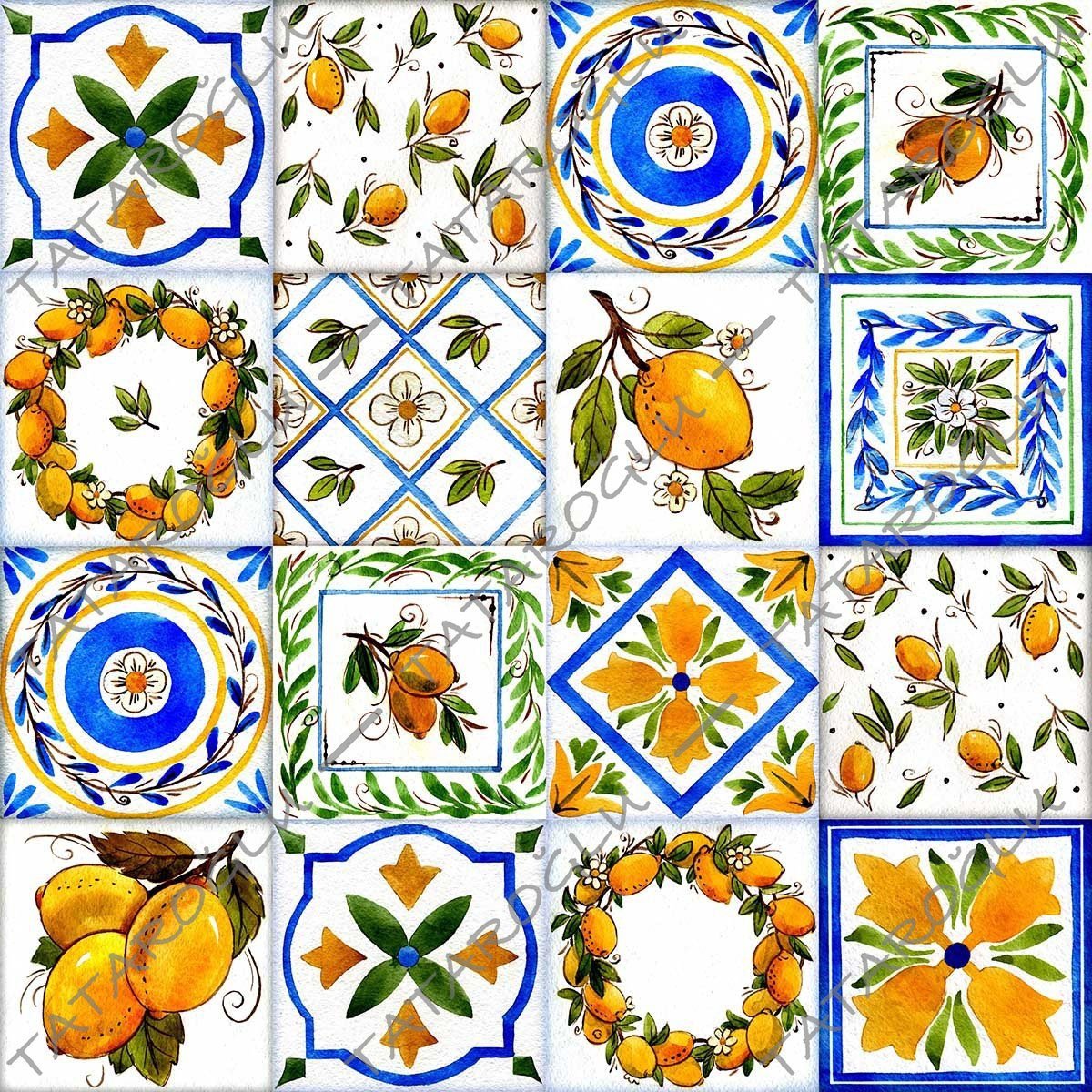 Limon Serisi-Çinili Limonlu Kareli Dijital Baskılı Kumaş(SONBAHAR İNDİRİMİ)