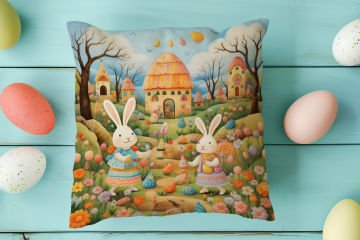 Happy Easter / Paskalya Koleksiyonu - Vintage Sevgili Paskalya Tavşanları 2'li Kırlent Paneli Dikilmemiş Kumaş