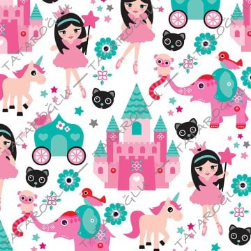 Princess Girls Patterned Digital Printed Fabric with Castle - PE7534