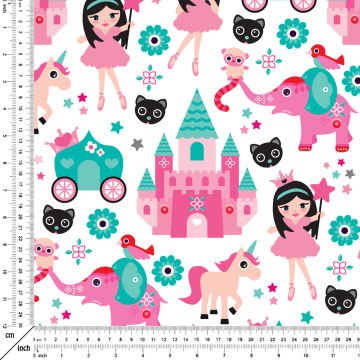 Princess Girls Patterned Digital Printed Fabric with Castle - PE7534
