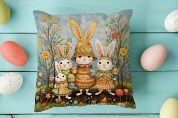 Happy Easter / Paskalya Koleksiyonu - Vintage Sevgili Paskalya Tavşanları 2'li Kırlent Paneli Dikilmemiş Kumaş