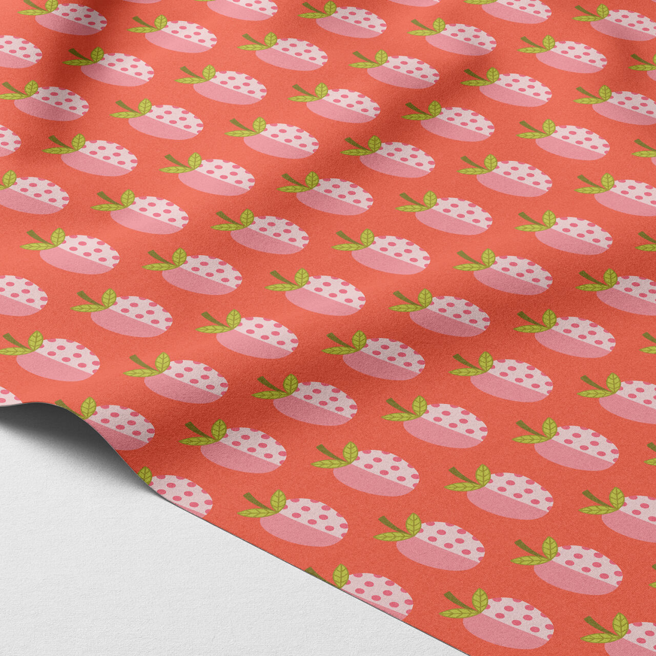 Pembe Elma Desenli Kumaş | Dijital Baskılı Leke Tutmaz Dekoratif Kumaş 143 cm