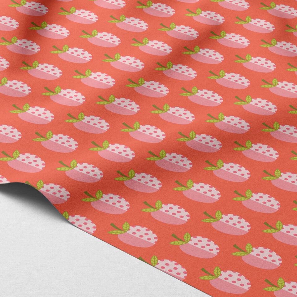 Pembe Elma Desenli Kumaş | Dijital Baskılı Leke Tutmaz Dekoratif Kumaş 143 cm