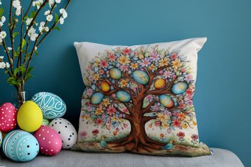 Happy Easter / Paskalya Koleksiyonu - Vintage Sevgili Paskalya Tavşanları 2'li Kırlent Paneli Dikilmemiş Kumaş