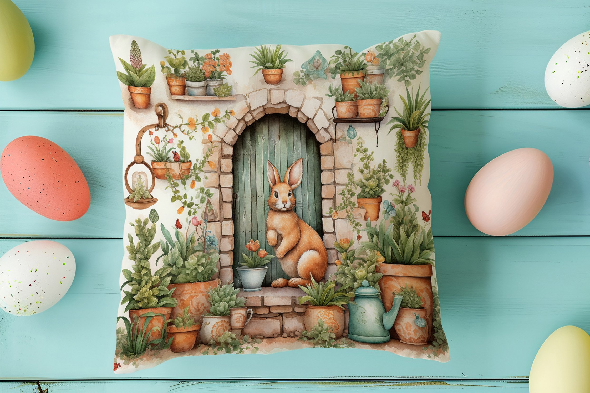 Happy Easter / Paskalya Koleksiyonu - Vintage Sevgili Paskalya Tavşanları 2'li Kırlent Paneli Dikilmemiş Kumaş