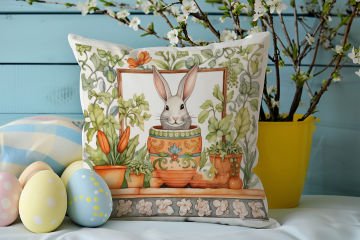 Happy Easter / Paskalya Koleksiyonu - Vintage Sevgili Paskalya Tavşanları 2'li Kırlent Paneli Dikilmemiş Kumaş