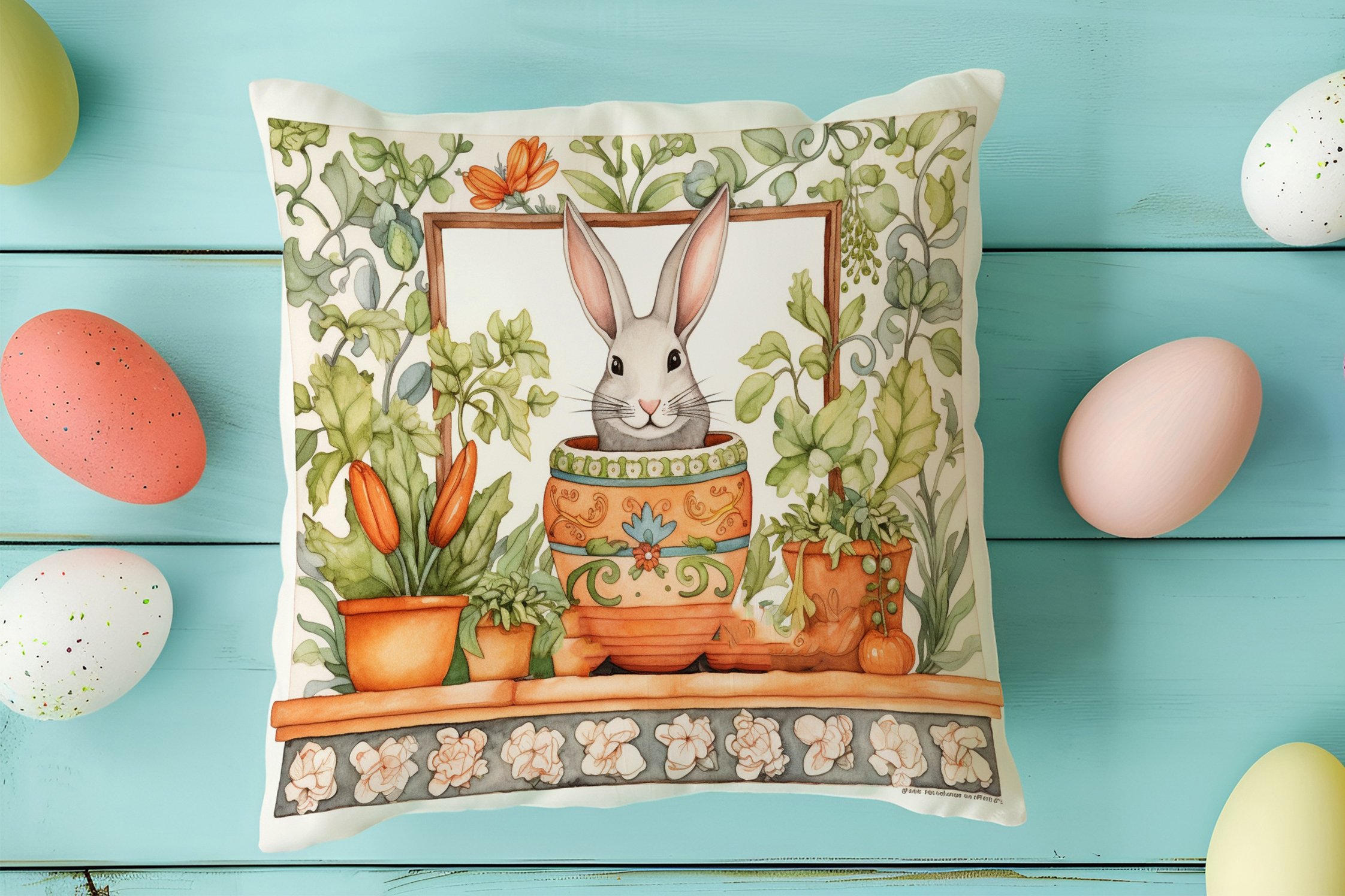 Happy Easter / Paskalya Koleksiyonu - Vintage Sevgili Paskalya Tavşanları 2'li Kırlent Paneli Dikilmemiş Kumaş