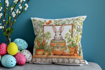 Happy Easter / Paskalya Koleksiyonu - Vintage Sevgili Paskalya Tavşanları 2'li Kırlent Paneli Dikilmemiş Kumaş
