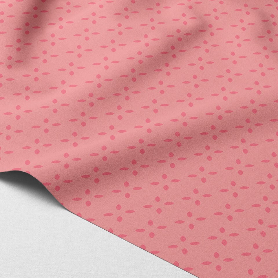 Pembe Yaprak Desenli Kumaş | Dijital Baskılı Leke Tutmaz Dekoratif Kumaş 143 cm