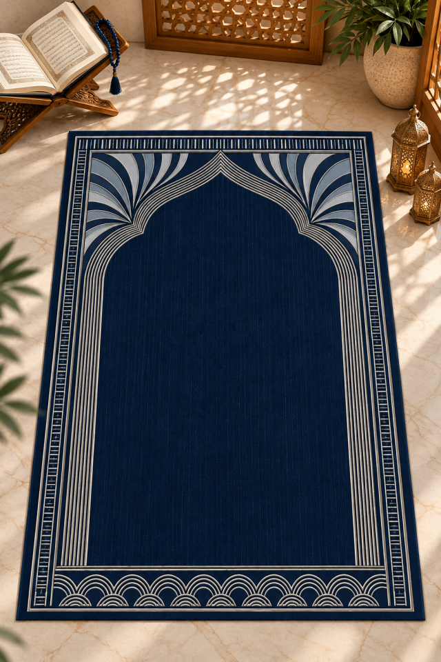 Gece Mavisi Gümüş Kemer Seccade Paneli – Lacivert Seccade Paneli 130x82 cm