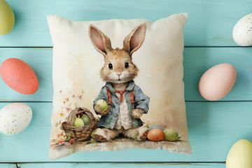 Happy Easter / Paskalya Koleksiyonu - Vintage Sevgili Paskalya Tavşanları 2'li Kırlent Paneli Dikilmemiş Kumaş