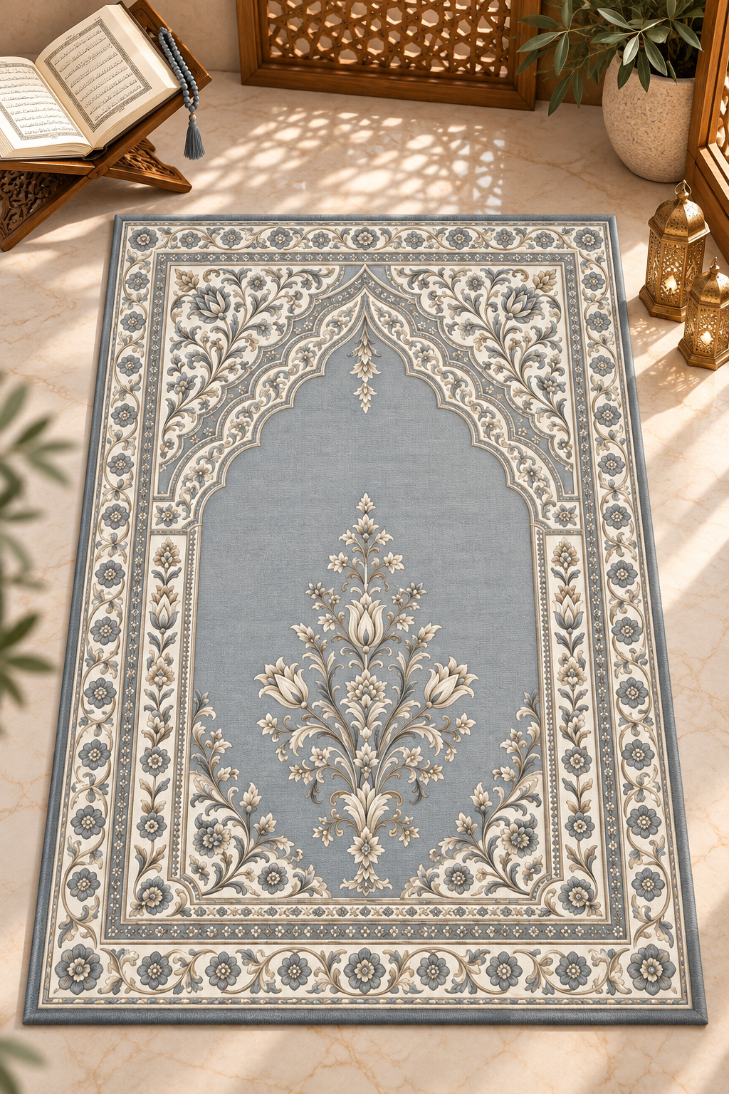 Gri Seccade Paneli – Gümüş Sisli Mihrap 130x82 cm