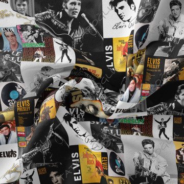 Patchwork Elvis Presley Posterli Dijital Baskılı Kumaş