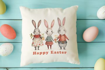 Happy Easter / Paskalya Koleksiyonu - Vintage Sevgili Paskalya Tavşanları 2'li Kırlent Paneli Dikilmemiş Kumaş
