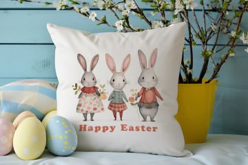 Happy Easter / Paskalya Koleksiyonu - Vintage Sevgili Paskalya Tavşanları 2'li Kırlent Paneli Dikilmemiş Kumaş