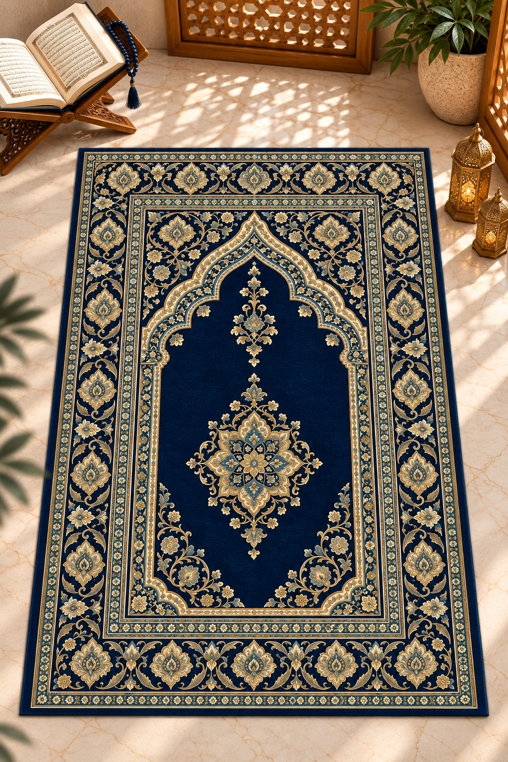 Lacivert Seccade Paneli – Altın Osmanlı Motifli 130x82 cm