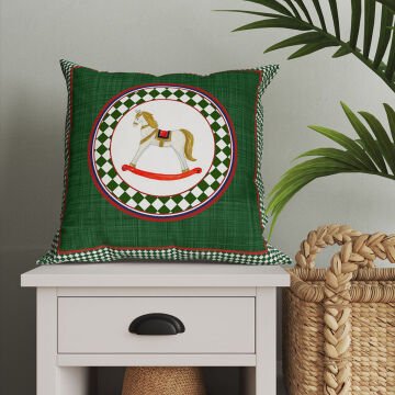 Yılbaşı Koleksiyonu- Yılbaşı Runner Yeşil zemin üzerinde Noel Çubuk Şekerler ve Kurşun Askerler Model 4-Pano Kırlent 2'li Dikilmemiş