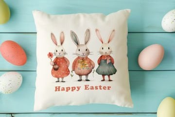 Happy Easter / Paskalya Koleksiyonu - Vintage Sevgili Paskalya Tavşanları 2'li Kırlent Paneli Dikilmemiş Kumaş