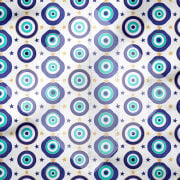 Mavi Nazar Boncuğu Desenli Kumaş | Dijital Baskılı Leke Tutmaz Dekoratif Kumaş 143 cm