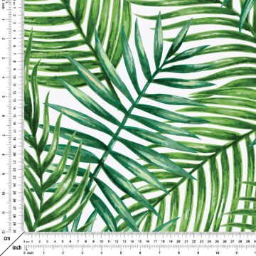 Beyaz Zemin Üzerine İnce Dallı Yaprak Desenli Kumaş