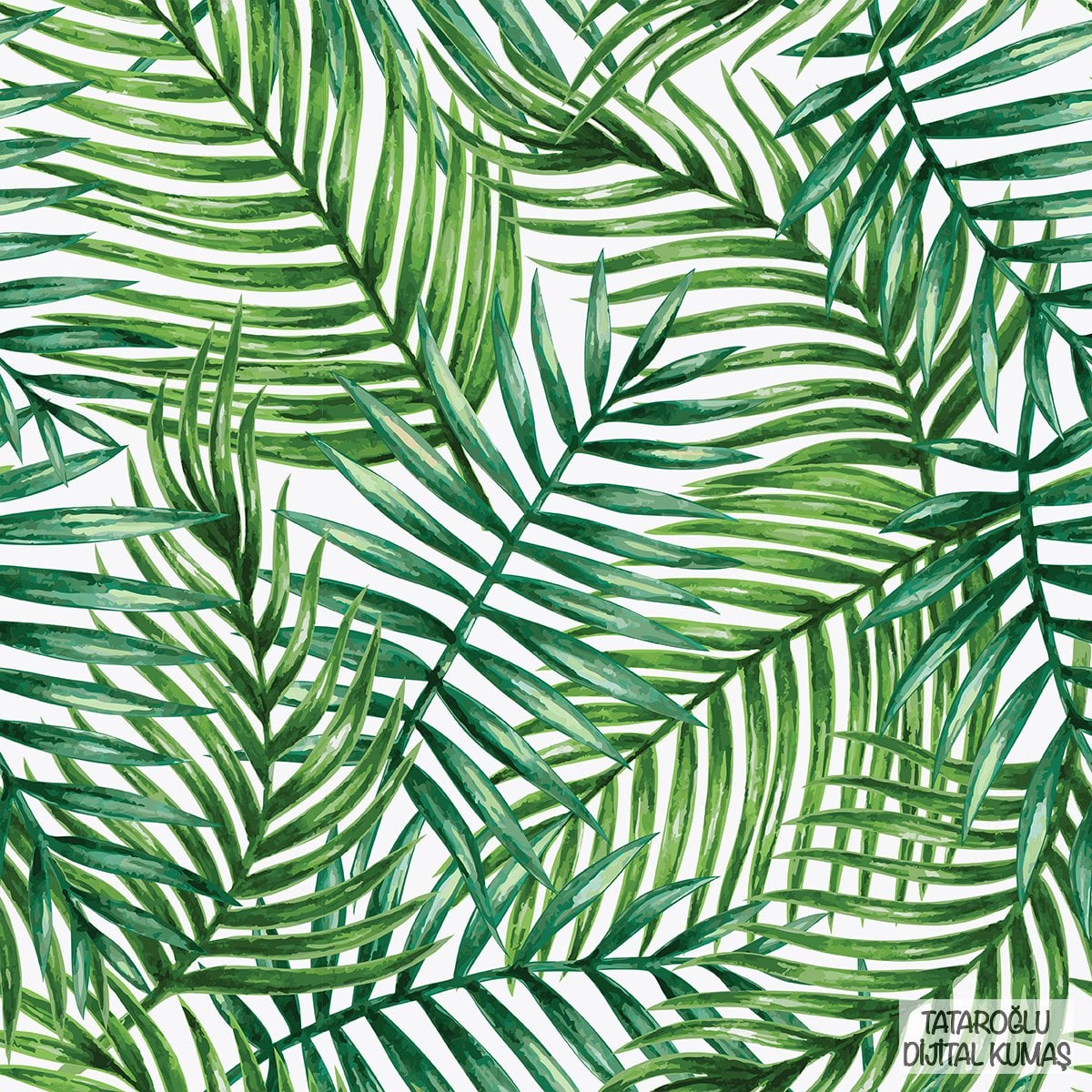 Beyaz Zemin Üzerine İnce Dallı Yaprak Desenli Kumaş