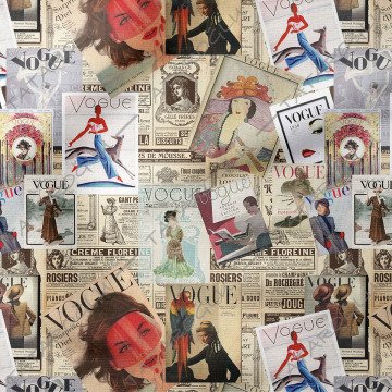 Gazete Zeminli Vogue Dergi Kapakları Desenli Kumaş