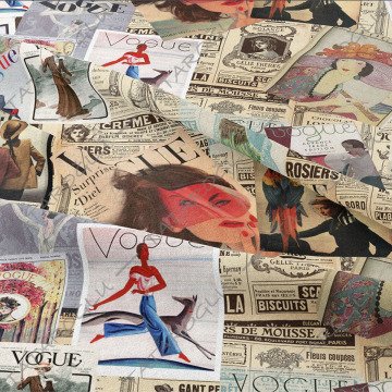 Gazete Zeminli Vogue Dergi Kapakları Desenli Kumaş