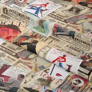 Gazete Zeminli Vogue Dergi Kapakları Desenli Kumaş