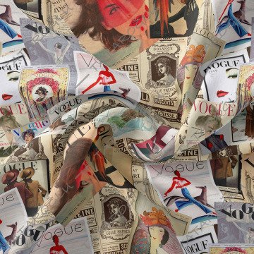 Gazete Zeminli Vogue Dergi Kapakları Desenli Kumaş