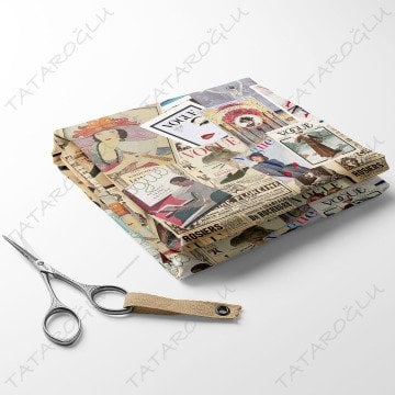 Gazete Zeminli Vogue Dergi Kapakları Desenli Kumaş