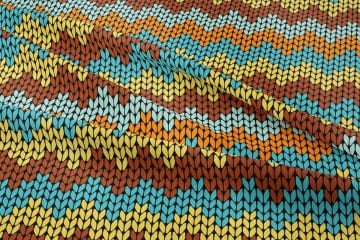 Yılbaşı Koleksiyonu- Sarı Turkuaz Hardal Turuncu Zigzag Örgü Efektli Kumaş