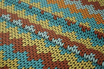 Yılbaşı Koleksiyonu- Sarı Turkuaz Hardal Turuncu Zigzag Örgü Efektli Kumaş