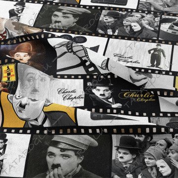 Film Şeridi İçende Charlie Chaplin Desenli Kumaş