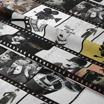 Film Şeridi İçende Charlie Chaplin Desenli Kumaş