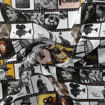 Film Şeridi İçende Charlie Chaplin Desenli Kumaş