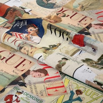 Vogue Eski Dergi Kapakları Desenli Dijital Baskılı Kumaş