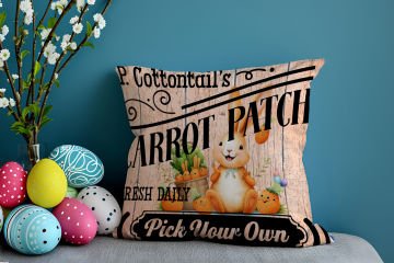 Happy Easter / Paskalya Koleksiyonu - Vintage Sevgili Paskalya Tavşanları 2'li Kırlent Paneli Dikilmemiş Kumaş