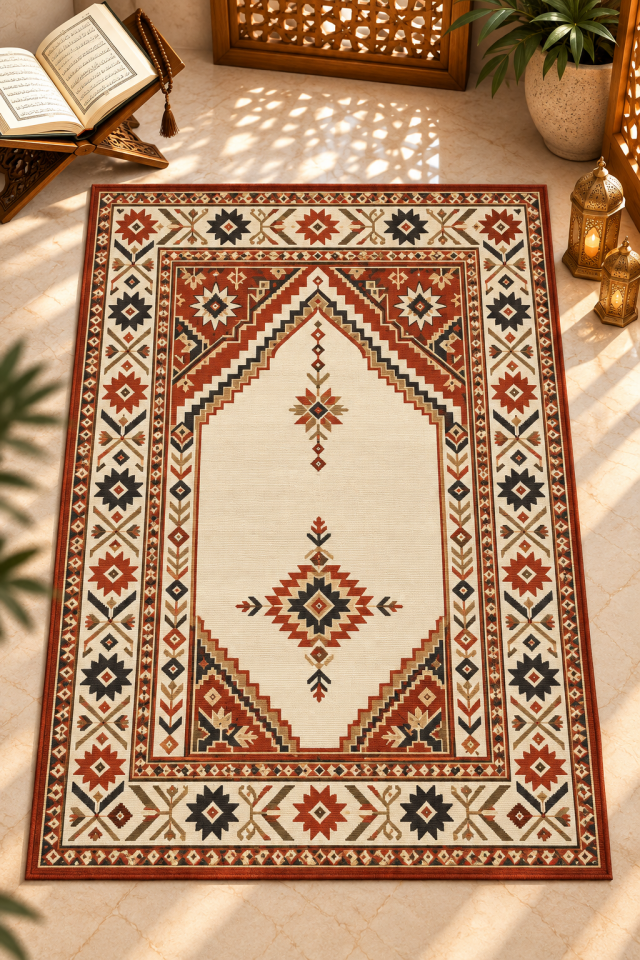 Anadolu Kilim Desenli Seccade Paneli – Terakota 130x82 cm