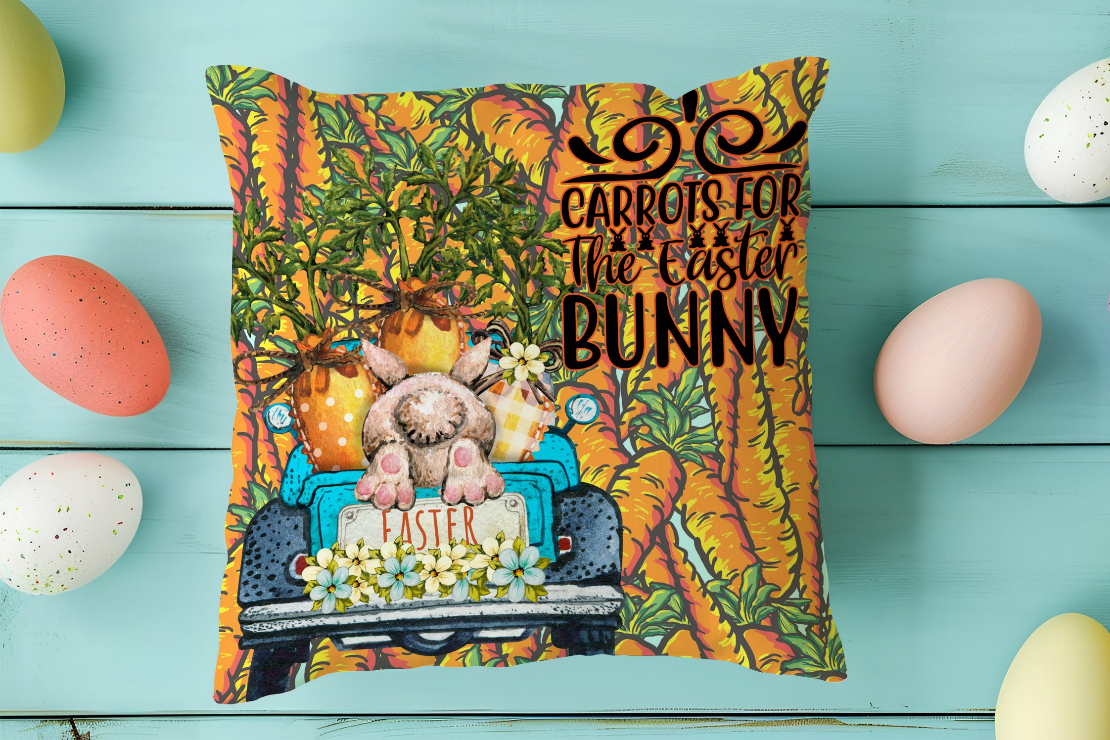 Happy Easter / Paskalya Koleksiyonu - Vintage Sevgili Paskalya Tavşanları 2'li Kırlent Paneli Dikilmemiş Kumaş