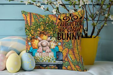 Happy Easter / Paskalya Koleksiyonu - Vintage Sevgili Paskalya Tavşanları 2'li Kırlent Paneli Dikilmemiş Kumaş