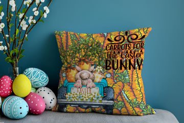 Happy Easter / Paskalya Koleksiyonu - Vintage Sevgili Paskalya Tavşanları 2'li Kırlent Paneli Dikilmemiş Kumaş