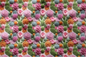 3d Pembe Çiçekli Örgü Kaktüs Desenli Çok Amaçlı Dekoratif Tasarım Dijital Baskı Kumaş