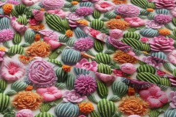 3d Pembe Çiçekli Örgü Kaktüs Desenli Çok Amaçlı Dekoratif Tasarım Dijital Baskı Kumaş