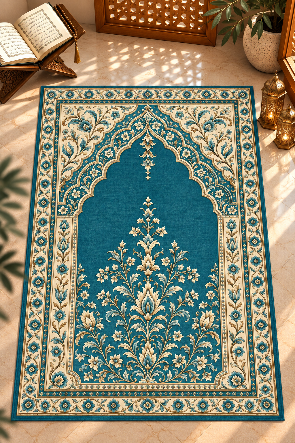 Turkuaz Seccade Paneli – Vaha Mihrabı 130x82 cm