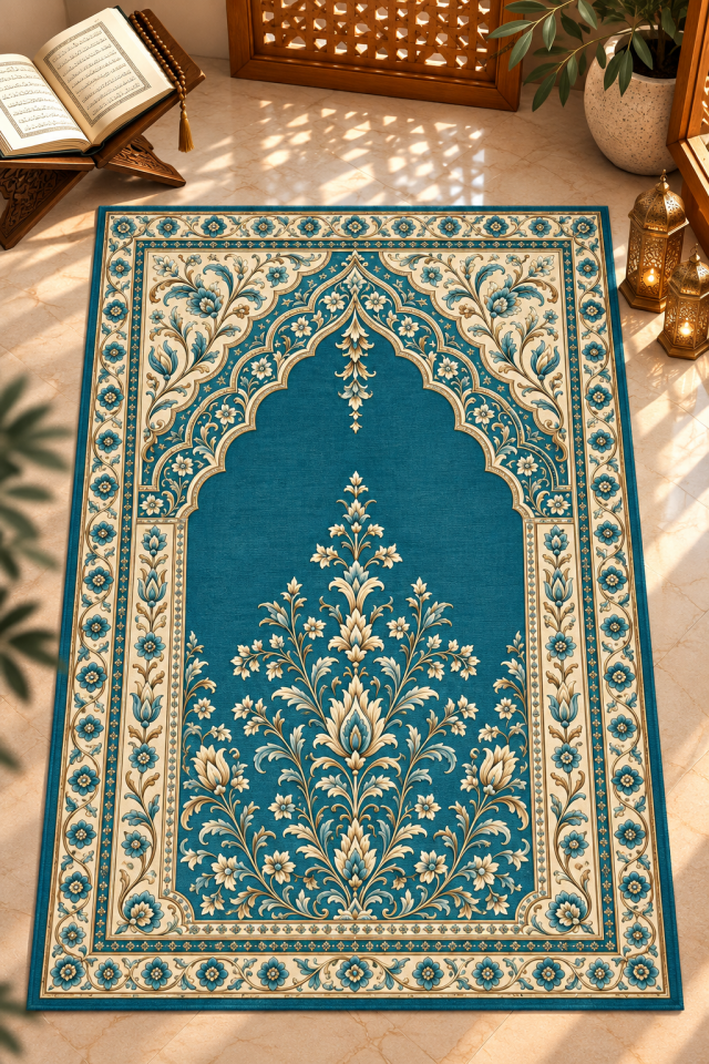 Turkuaz Seccade Paneli – Vaha Mihrabı 130x82 cm