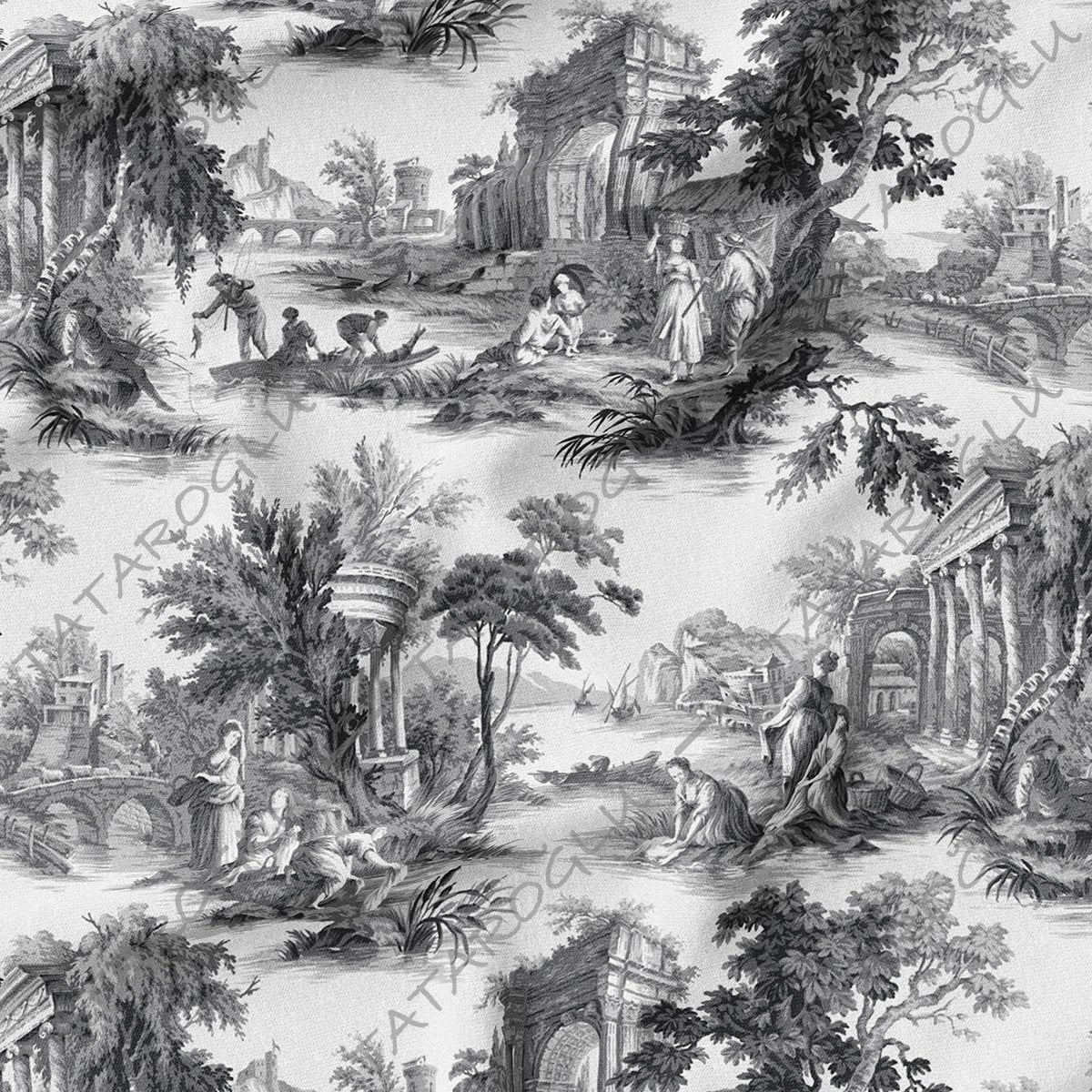 Vintage Fransız Esintileri Gray Toile de Jouy